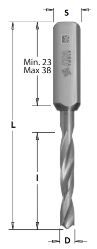 Kolíkovací vrták nepriechodný (D=2 mm; l=12 mm; L=70 mm; S=10x39 mm) LH