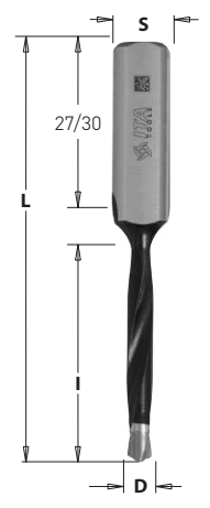 Kolíkovací vrták nepriechodný (D=7 mm; l=35 mm; L=70 mm; S=10x30 mm) RH