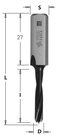 Kolíkovací vrták nepriechodný (D=13 mm; l=27 mm; L=57,5 mm; S=10x27 mm) RH
