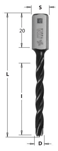Kolíkovací vrták nepriechodný (D=10 mm; l=43 mm; L=70 mm; S=10x20 mm) LH