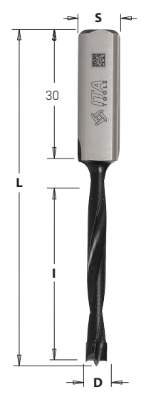 Kolíkovací vrták nepriechodný (D=10 mm; l=44 mm; L=77 mm; S=10x30 mm) RH