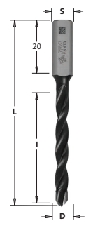 Kolíkovací vrták nepriechodný (D=5 mm; l=30 mm; L=55,5 mm; S=8x20 mm) LH