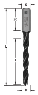 Kolíkovací vrták nepriechodný (D=5 mm; l=40 mm; L=67 mm; S=8x20 mm) LH
