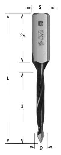Kolíkovací vrták priechodný (D=5,5 mm; l=30 mm; L=70 mm; S=10x26 mm) RH