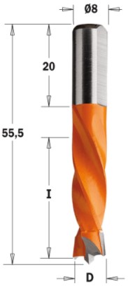 Vrták S=8x20 (D=7 mm; I=40 mm; L=67 mm; Z2) LH